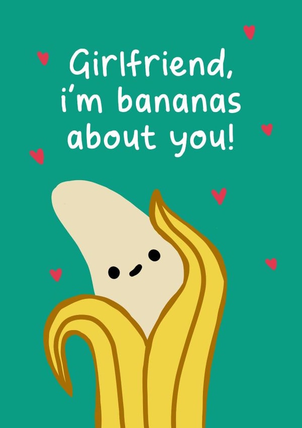 Cheesy Valentine's Cards - for Girlfriend - Bananas About You created by The Playful Indian