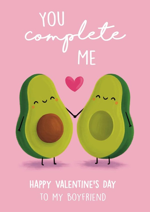Cute Valentines Day Card - Avocados - For boyfriend - You Complete Me created by Sophie Kent Illustration