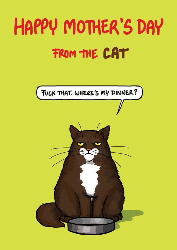 Funny Mother's Day Card - From the Cat - Fuck That Cat Wants Dinner created by Bryony Jackson Walters