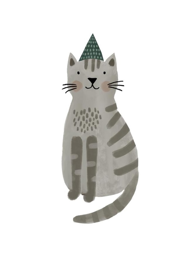Cute Birthday Card - Cat in Party Hat created by HeatherLucyJ