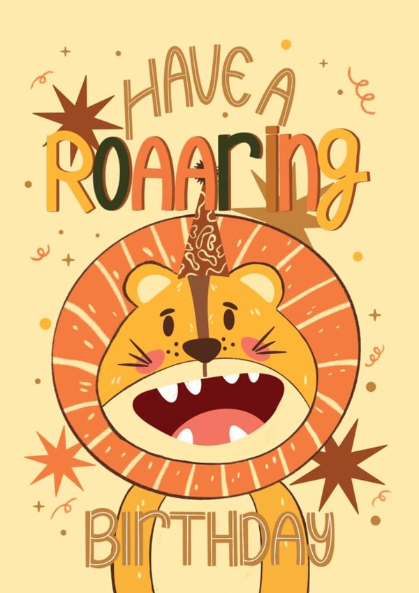 cute birthday card for friend or family - safari themed - wild lion created by Julie Ursula