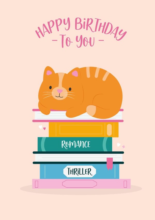 Super Cute Book & Cat lover Birthday Card created by Amy Cole