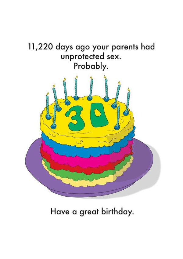 Funny Birthday Card - 30th - Unprotected Sex created by OBJECTABLES
