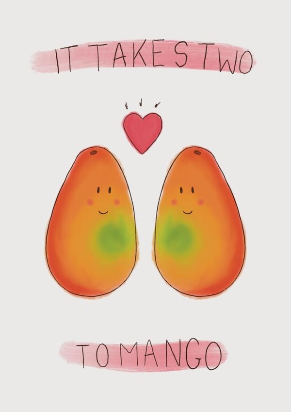 Funny Cute Valentine's Card for Significant Other - Pun - It Takes Two to Mango created by Designs.By.Meg