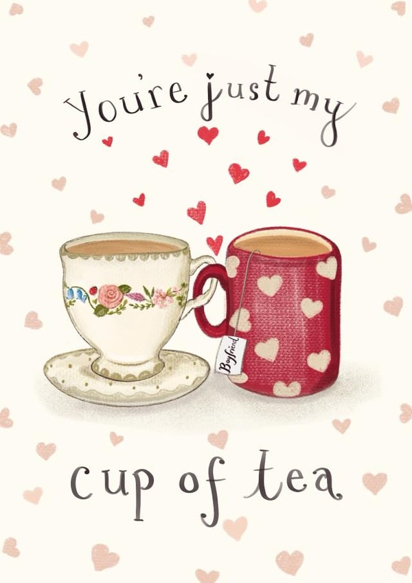Cute Valentine's Day Card - Boyfriend - Cute cuppas created by Love Lucy Illustration