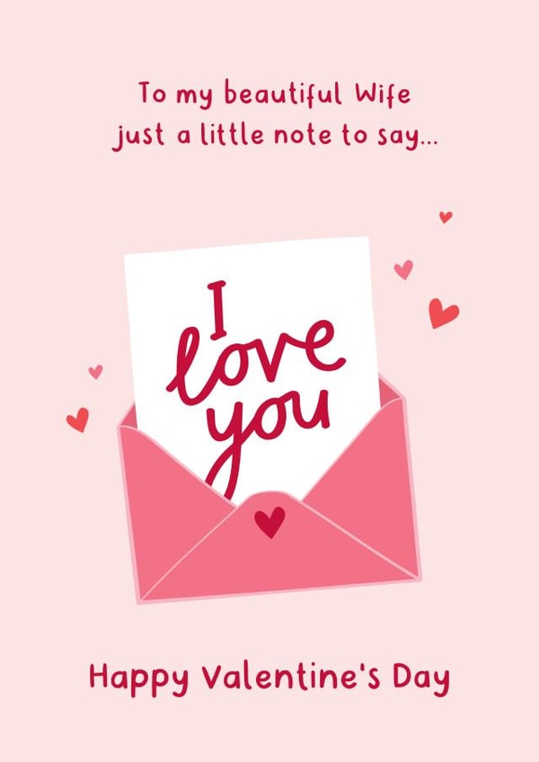 Cute Valentine's Card - I Love You - Wife created by Fliss Muir