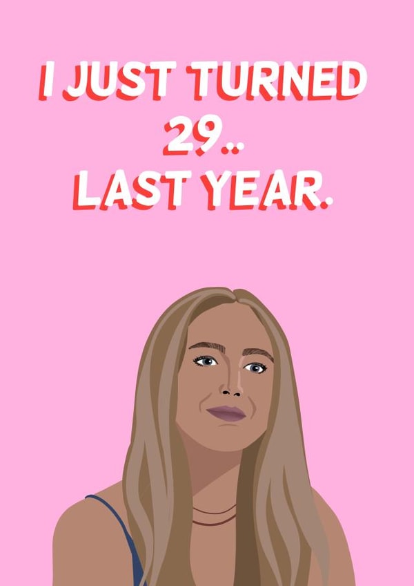 Funny Birthday Card - Jennifer Lawrence - Just Turned 29 created by Funny Hunny