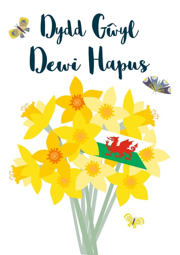 Bright St David's Day Card - Dydd Gwyl Dewi Hapus - bunch of Daffodils created by Claire Giles
