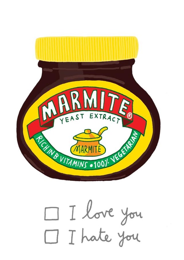 Funny Valentines/Anniversary Card - Marmite - I Love You / I Hate You created by You've Got Pen On Your Face