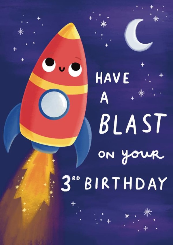 Cute 3rd Birthday Card - Rocket Ship - Have A Blast created by Sophie Kent Illustration