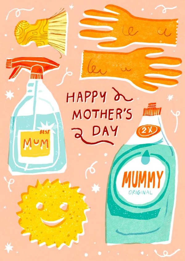 Cute Illustrated Mother’s Day Card - Cleaning - Happy Mother’s Day created by Yan Yu Lee