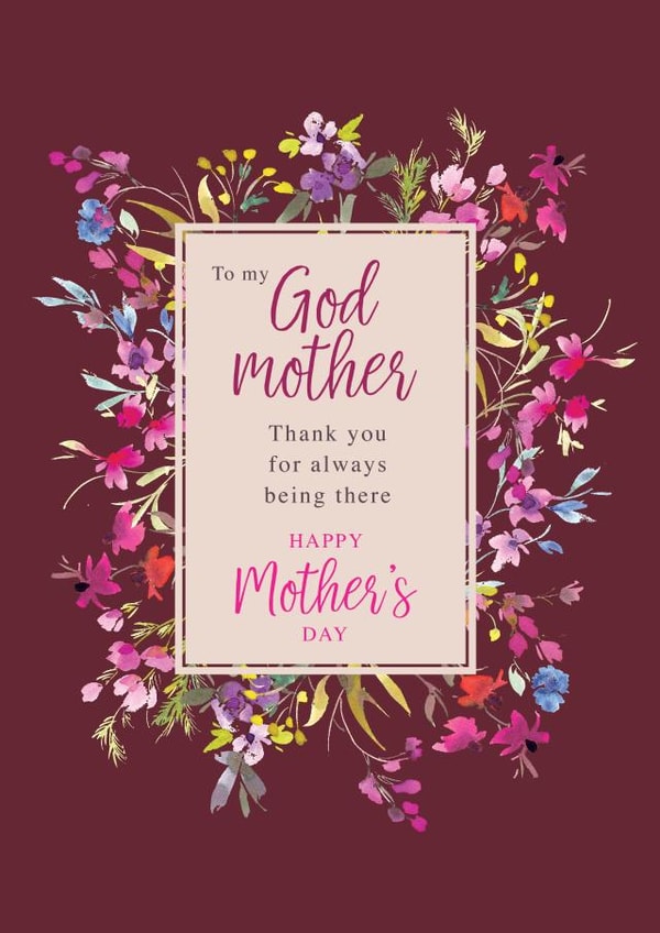 Classic Godmother Mother's Day card - painted floral frame created by Rebecca Prinn