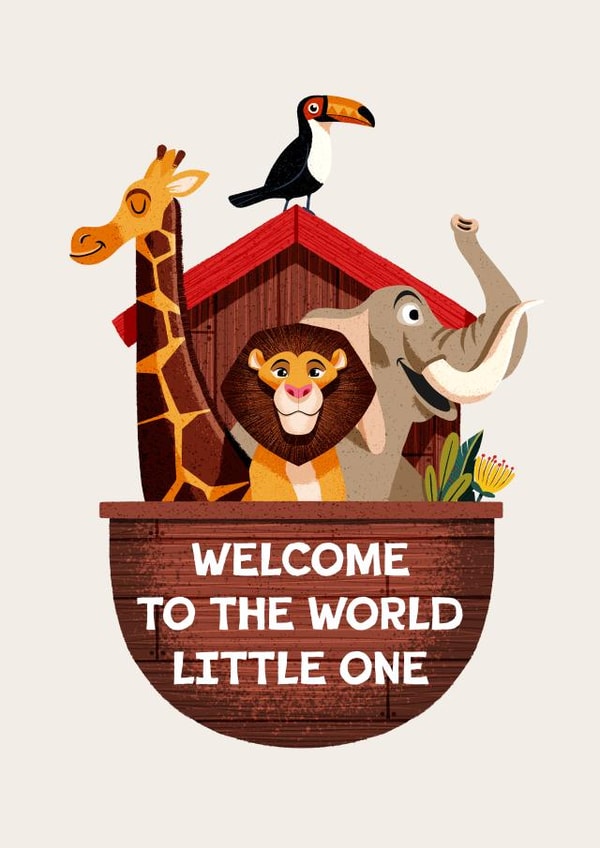 Cute New Baby Card - Welcome to the World Little One - Noah's Ark created by Folio | Ian Owen