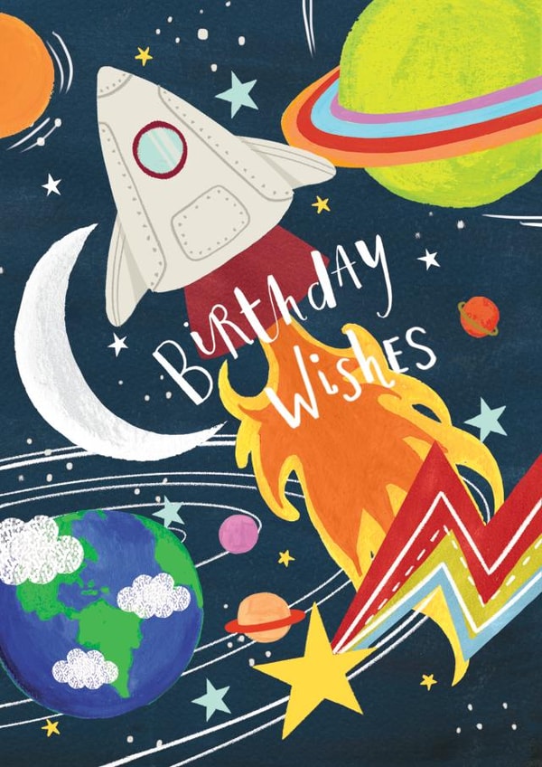 Fun Birthday Card - for Kids - Rocket and Space created by Louise Tiler