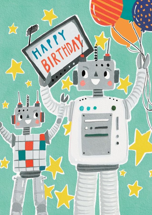 Cute Birthday Card - for Kids - Robots created by Louise Tiler