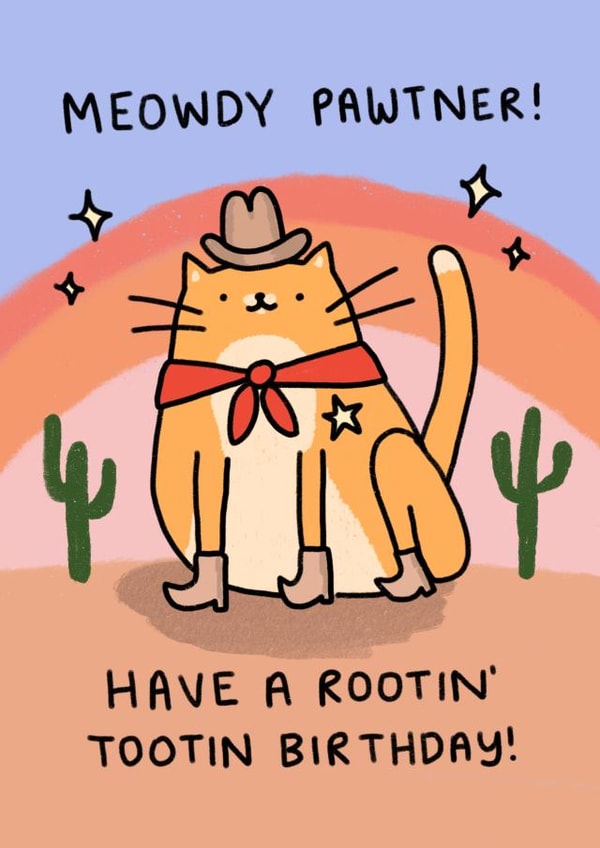 Funny Birthday Card - Cute Orange Cat Cowboy created by Wren & Wilson