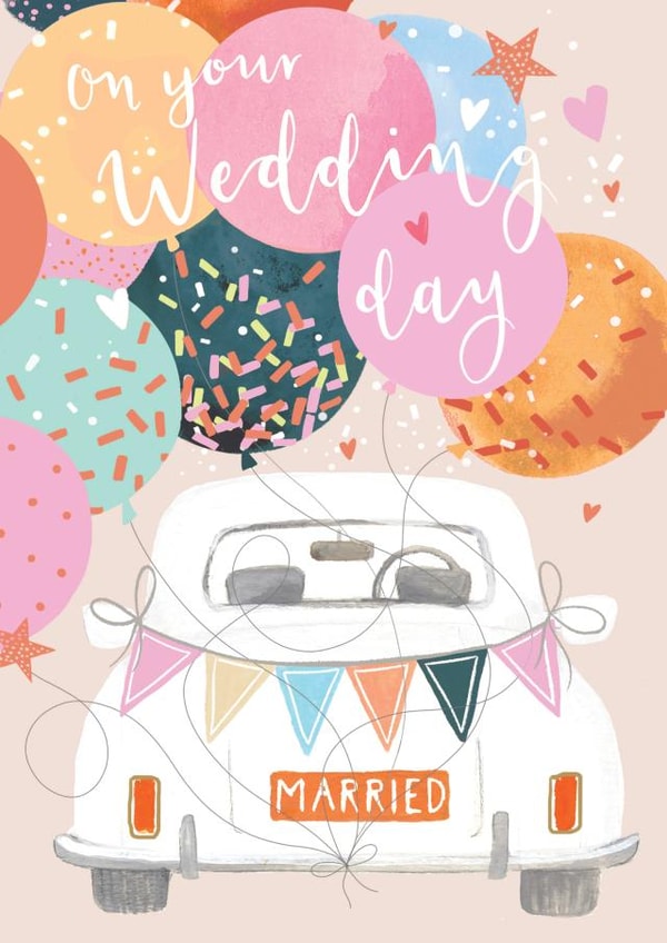 Colourful Wedding Card - Wedding Car and Balloons created by Louise Tiler