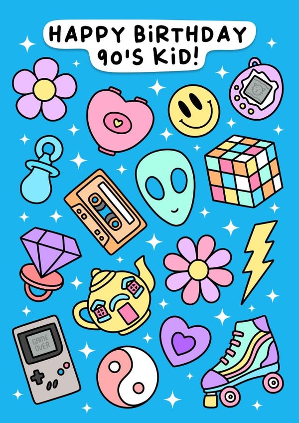 Cute Happy birthday Card - Nostalgia - 90’s kid created by Wafflemamaart