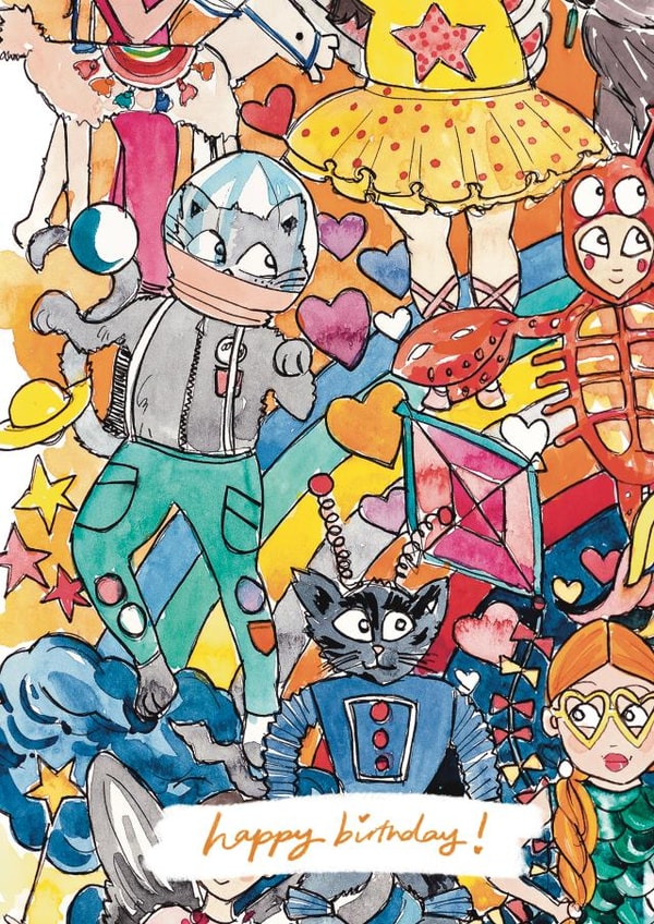Cute Birthday Card - Colourful Crazy Cats created by Miss Magpie Fashion Spy
