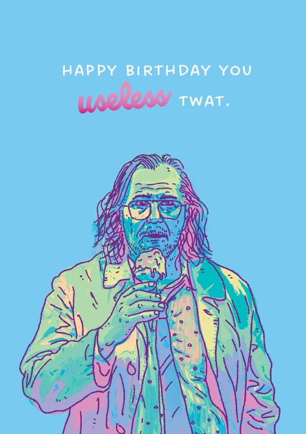 Birthday Wishes from Jackson Lamb, Faux Iridescent Y2K Holo Style, Slow Horses. created by Card Lizard