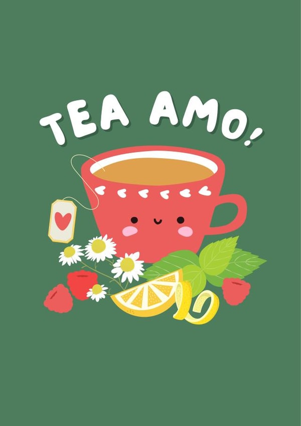 Cute Card for a Tea Lover - Tea Amo - Love and Anniversaries created by Mouse and Jam