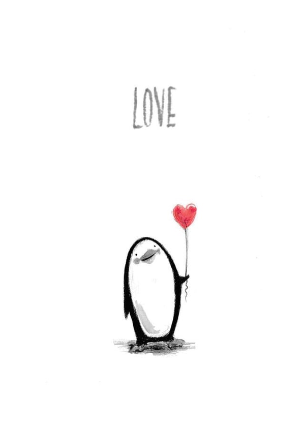 Penguin Love Valentine’s Card created by Ellen Mary Hopkins Art