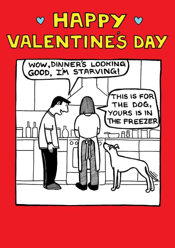 Funny Valentines Day Card - Yours Is In The Freezer created by Off The Leash Cartoons by Rupert Fawcett
