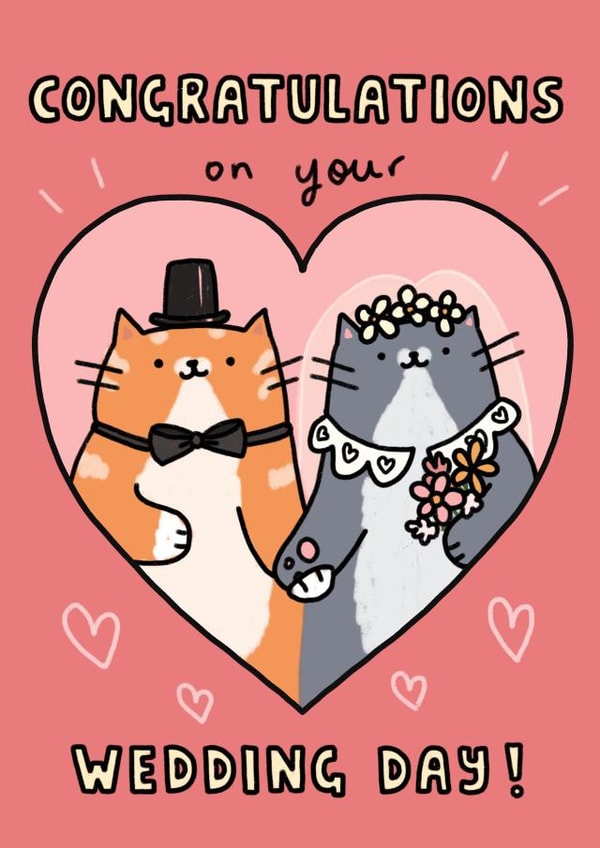 Congratulations on your Wedding Day! Cute Funny Cat Bride & Groom Card created by Wren & Wilson