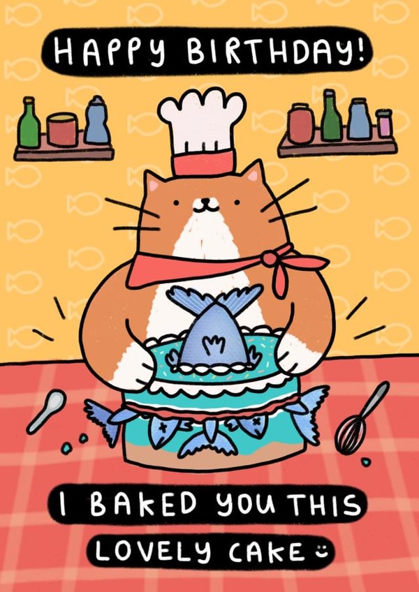 Cute Happy Birthday Card - from the Cat - Baked a Lovely Cake created by Wren & Wilson