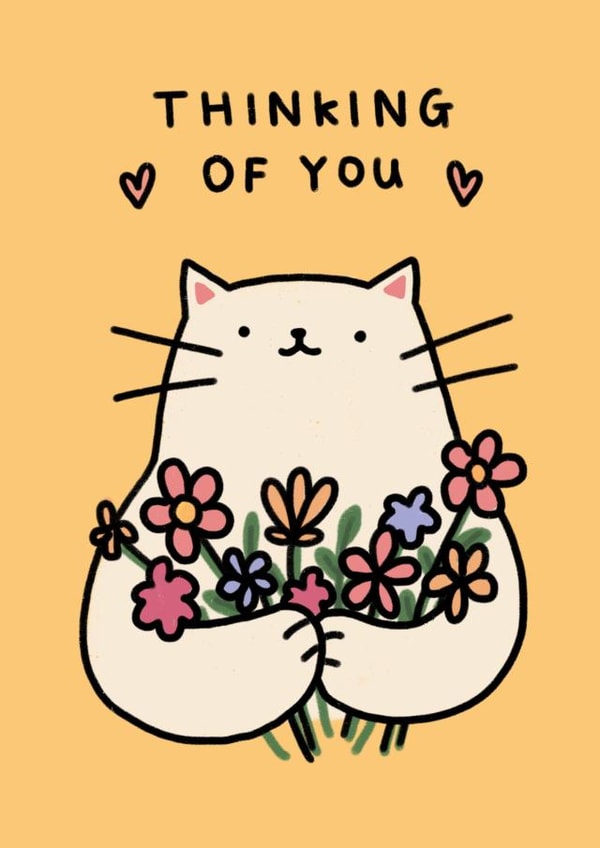 Cute Thinking of You Card - Cat with Flowers created by Wren & Wilson