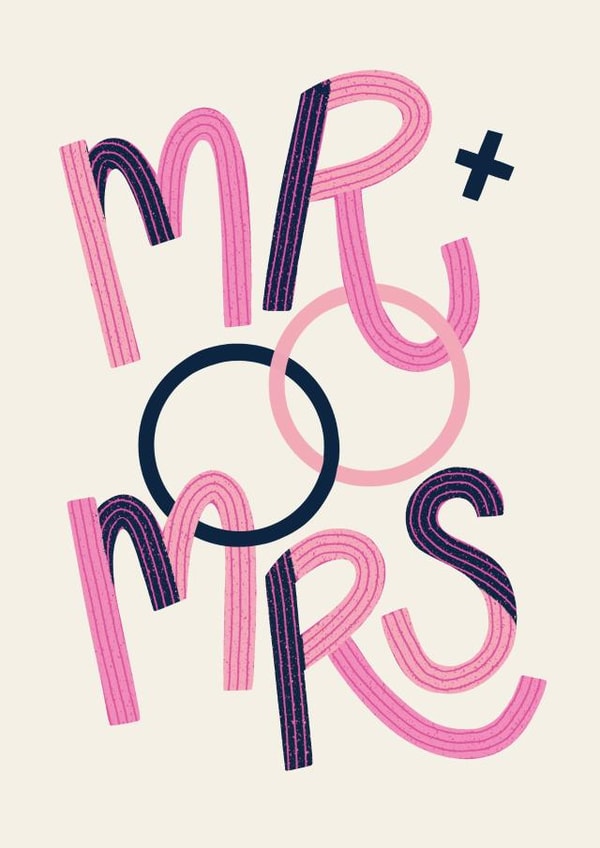 Mr & Mrs Wedding Card - Getting Married Card for Him and Her created by Christine Cuddihy Illustration