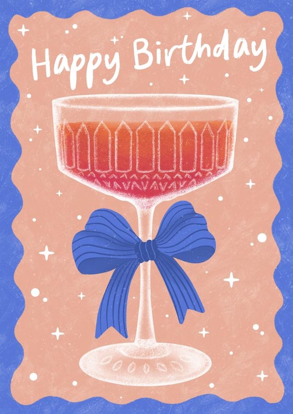 Pretty Birthday Card - Cute Vintage Cocktail Glass with A Bow created by @tikkled.pink