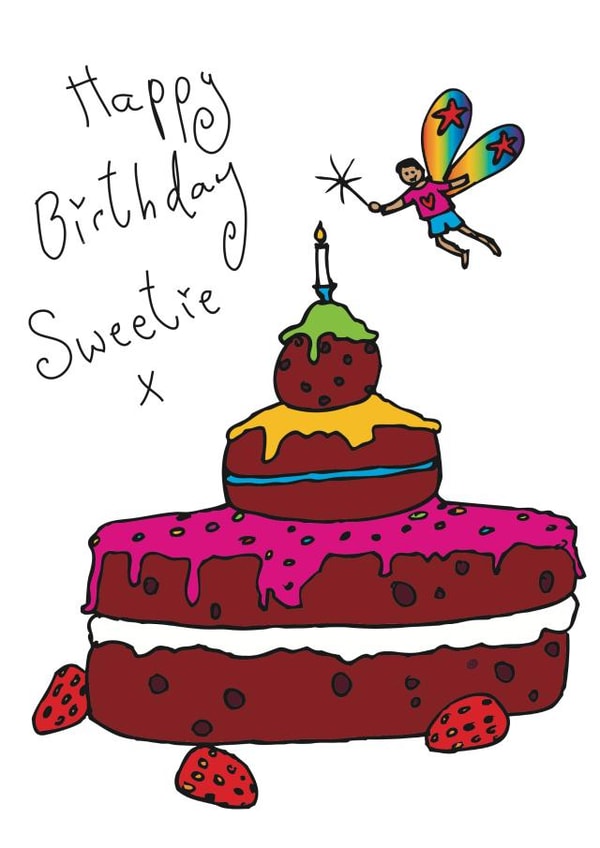 Cute birthday card with boy fairy - birthday cake - happy birthday sweetie created by Boopino