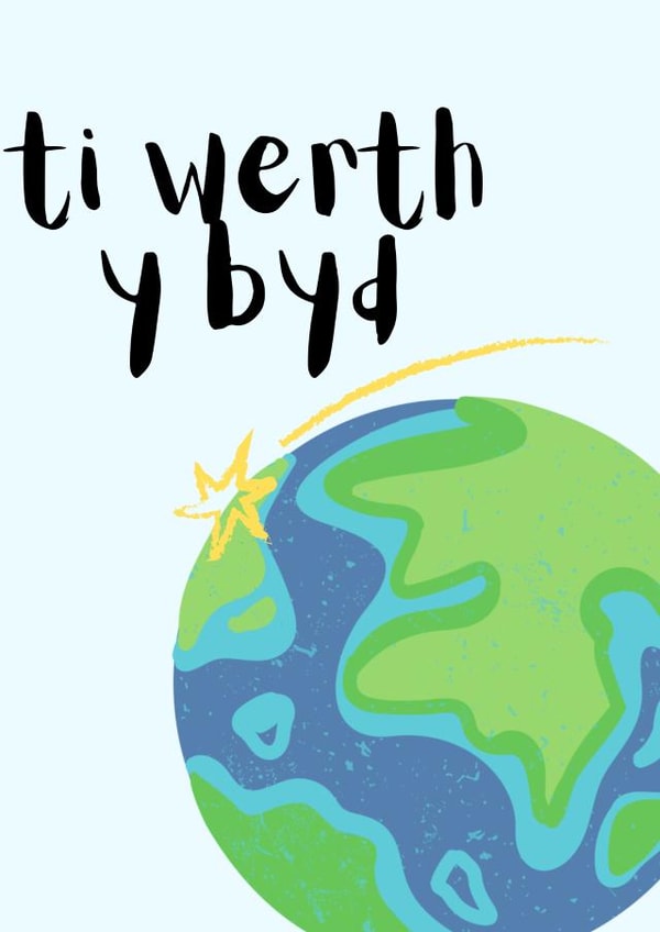 Cute Welsh Thank You Card - You’re Worth The World - Cerdyn Cymraeg created by Haf Cards