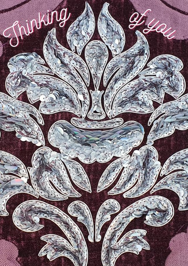 Pretty thinking of you card for someone special- Hand embroidered silver sequins created by Taking Time with Tasha