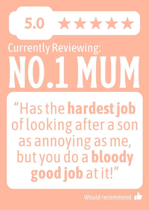 Mother's Day Card - From Son - No.1 Mum 5-Star Review created by Designs By Andy