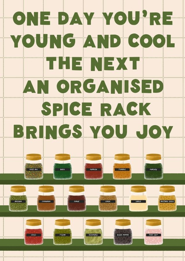 Funny Spice Rack Birthday Card - Organisation Fun Birthday Card created by @tikkled.pink
