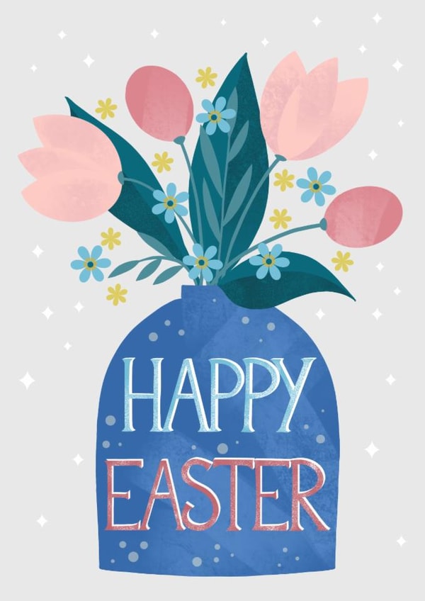 Happy Easter card with Pretty Spring Flowers. created by Louise Brainwood