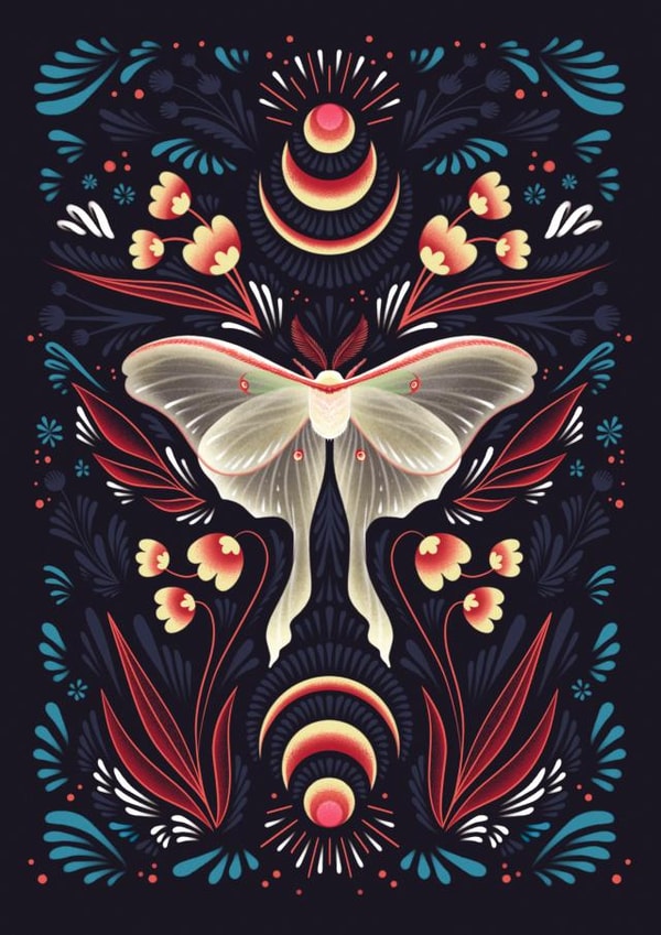 Magical Moon Moth - Nature Folk Witch - Spiritual Growth Transformation created by Grace Wright