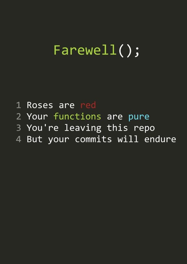 Funny leaving card for developer created by iammatthewbirch
