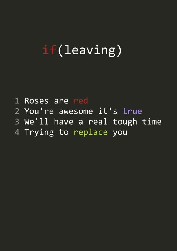 Funny farewell card for a developer created by iammatthewbirch