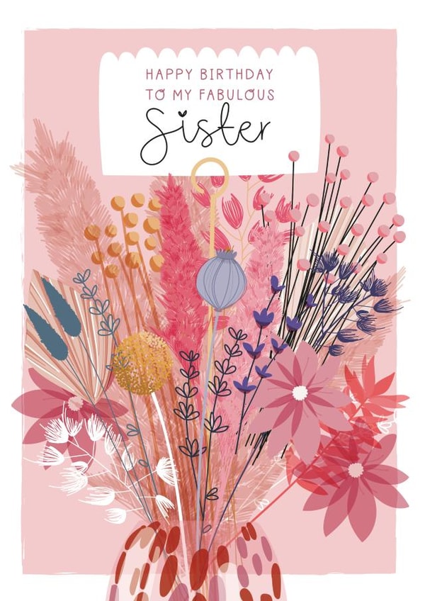 Traditional Birthday Card - Fabulous Sister created by Two For Joy Illustration