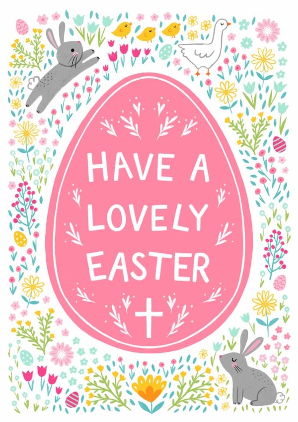 Pretty Illustrated Easter Card - with Bunnies and Flowers created by Pear Tree Press