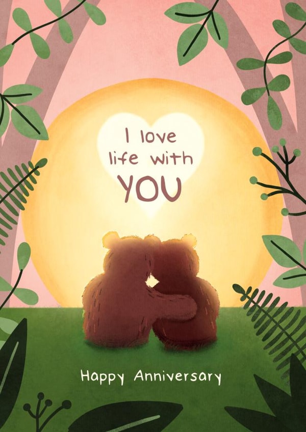 Cute Bears Anniversary Card - Husband, Wife - Romantic Sunset created by Bev O'Connor || @oconnordesign