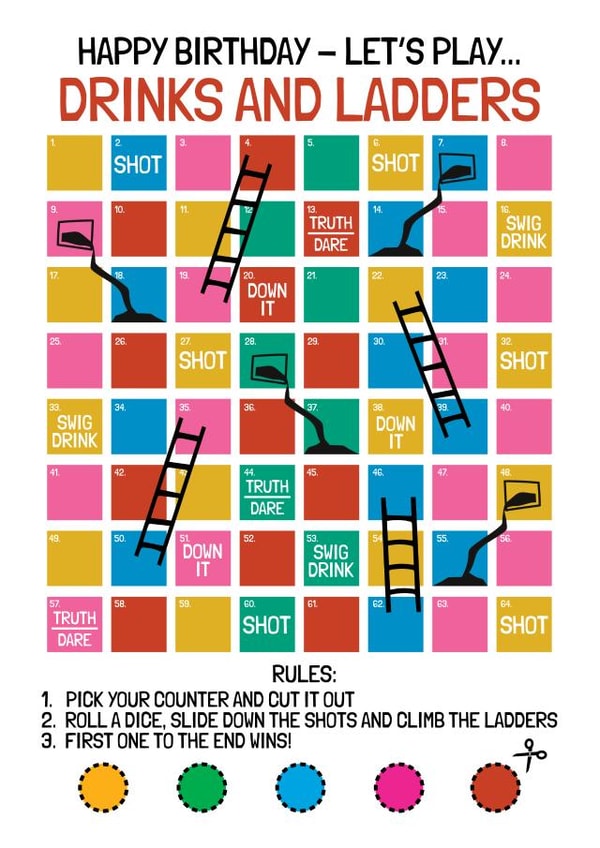 Interactive Birthday Card - Drinking Game - Drinks and Ladders created by AbiGoLucky