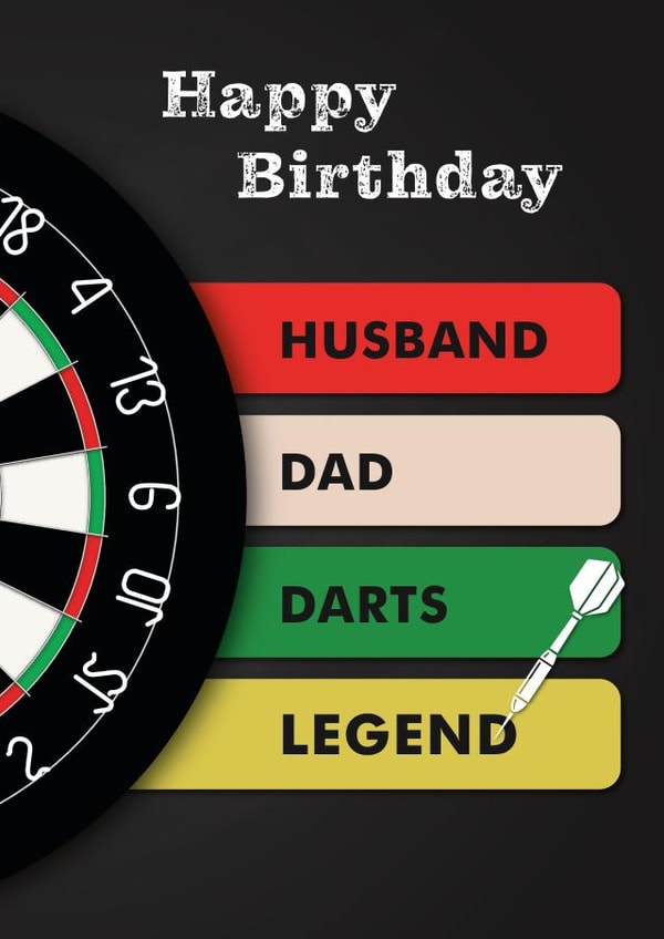 Funny Dartboard Happy Birthday Card For Dad, Husband and Darts Legend created by Toff London