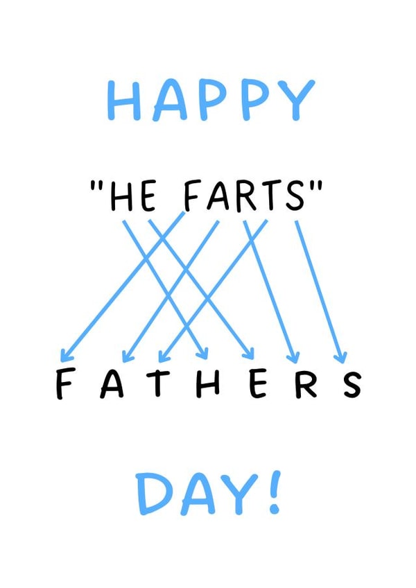 Father's Day - Funny Cards For Dad - Happy He Farts Day - Rude - Anagram created by Coja Prints