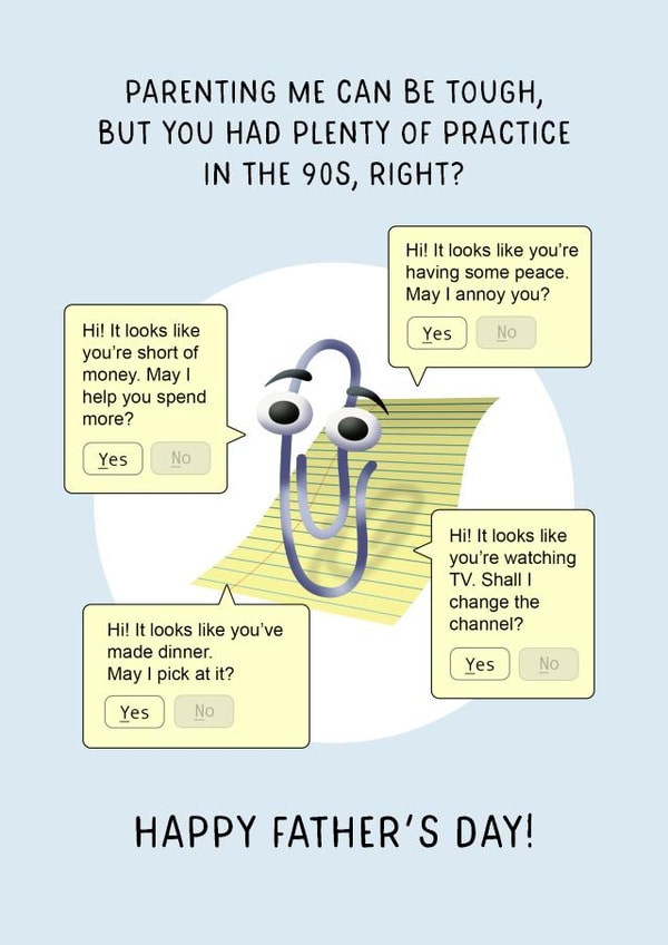 Funny Father's Day Card - 90s Computer Paperclip created by Evie Garnett Designs