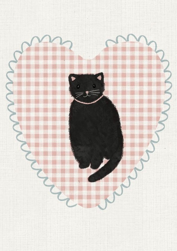 Cute Black Cat - Love Heart Card - Cat Lovers created by Courtney B.