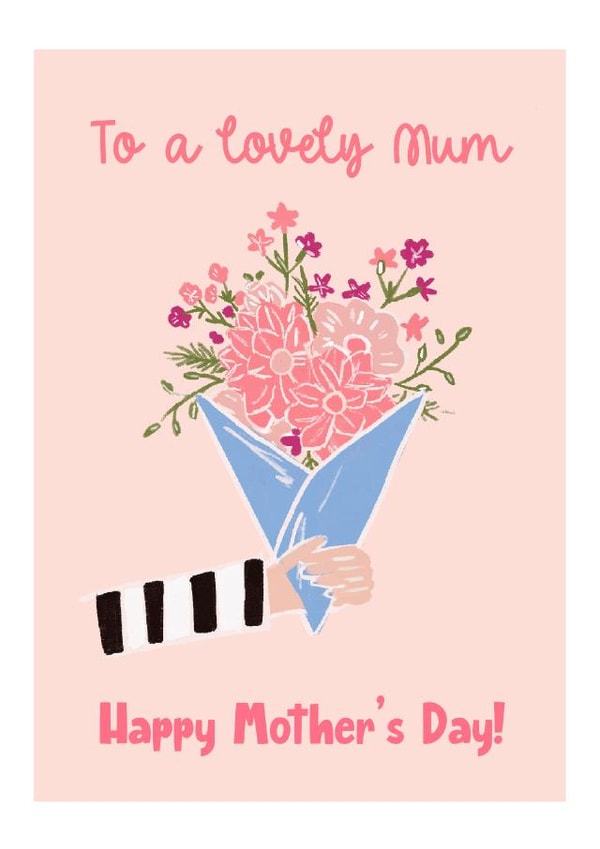 Cute Mother’s Day card stripy top with bunch of flowers created by Lily the Print